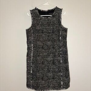 BANANA REPUBLIC Dress Women's 6 Black White Tweed Fringe Lined Sleeveless Work